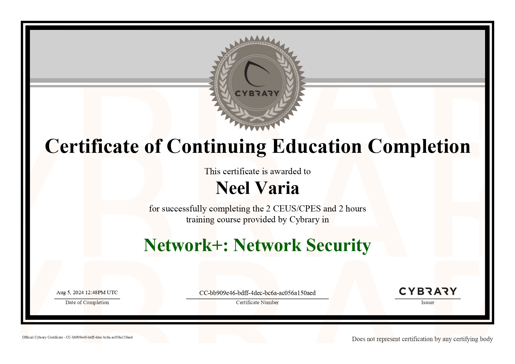 Cybrary Network Security Certificate